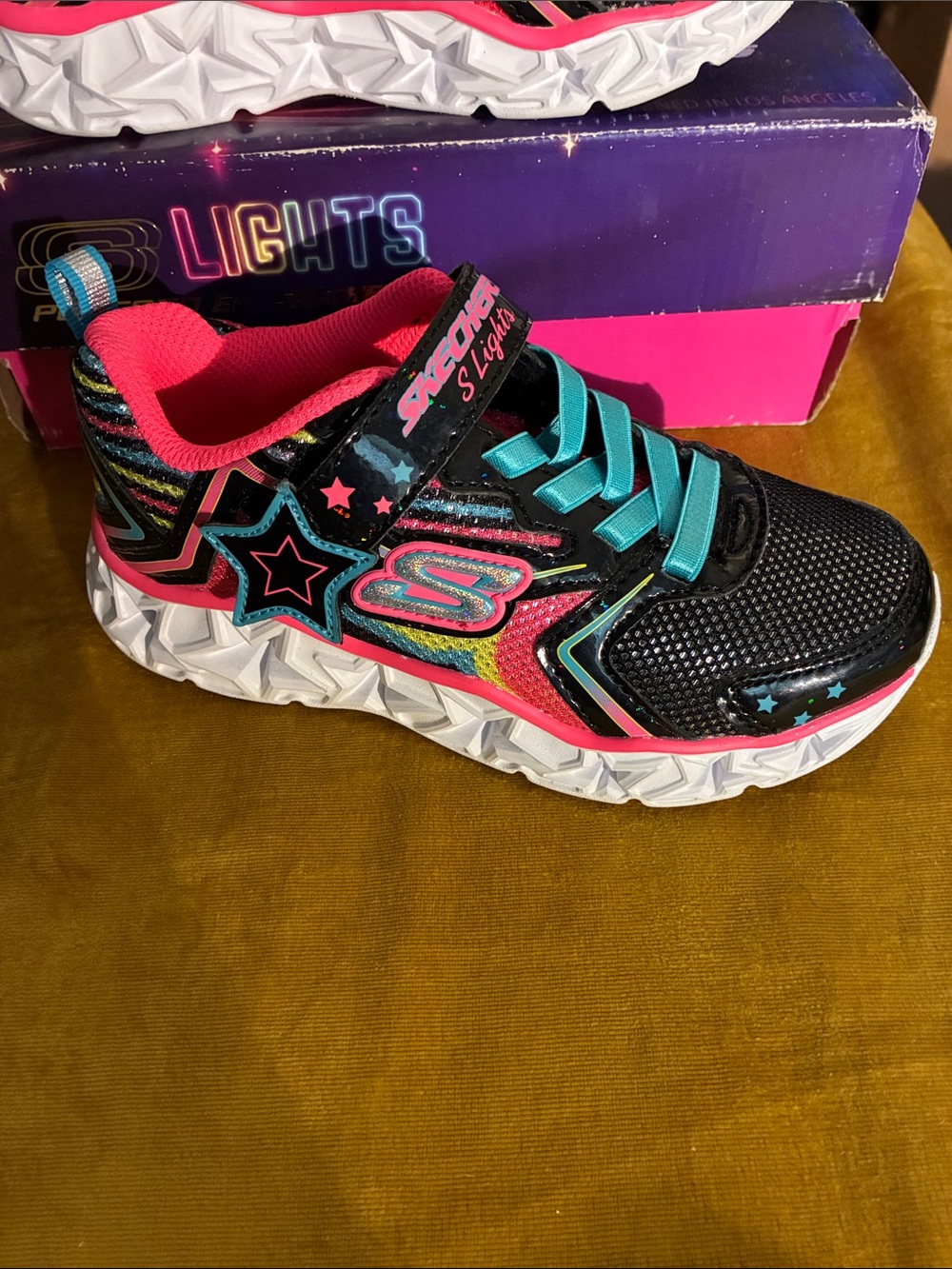 Skechers Kids Black Pink Teal Light-Up Sneakers